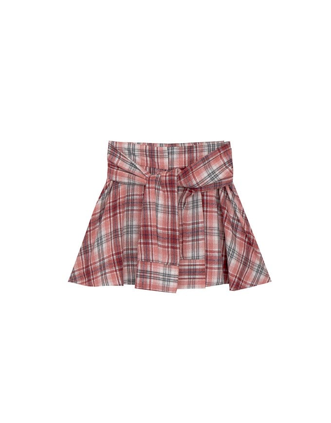 Patchwork Plaid Tie Up A Line Mini Skirt