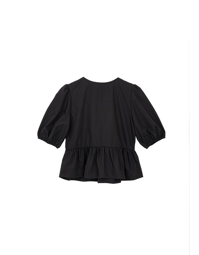 Puff Sleeve Bow Tie Peplum Hem Crop Top