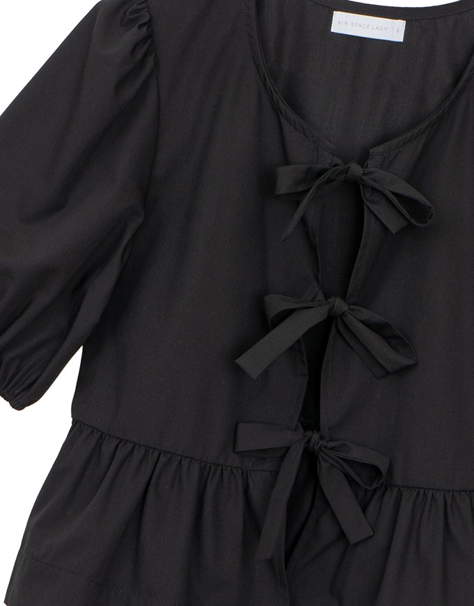 Puff Sleeve Bow Tie Peplum Hem Crop Top
