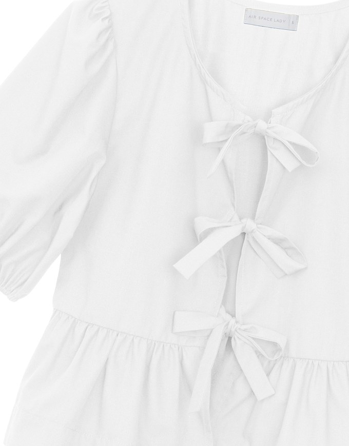 Puff Sleeve Bow Tie Peplum Hem Crop Top