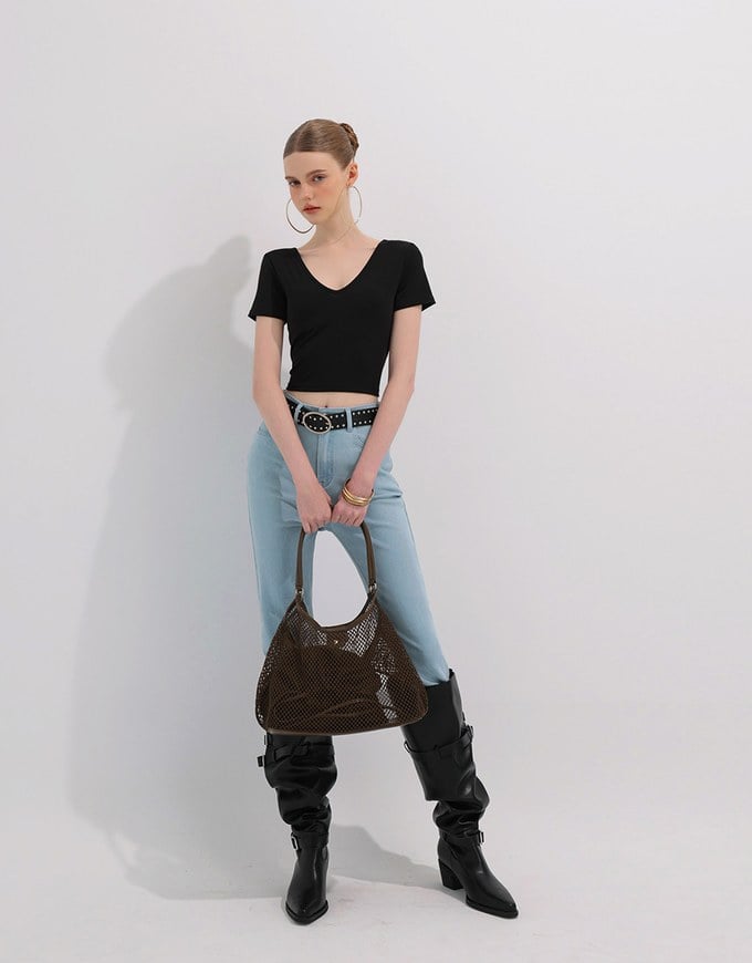 2 Way Neckline Ribbed Crop Tee