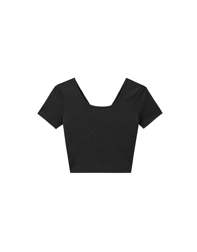 2 Way Neckline Ribbed Crop Tee