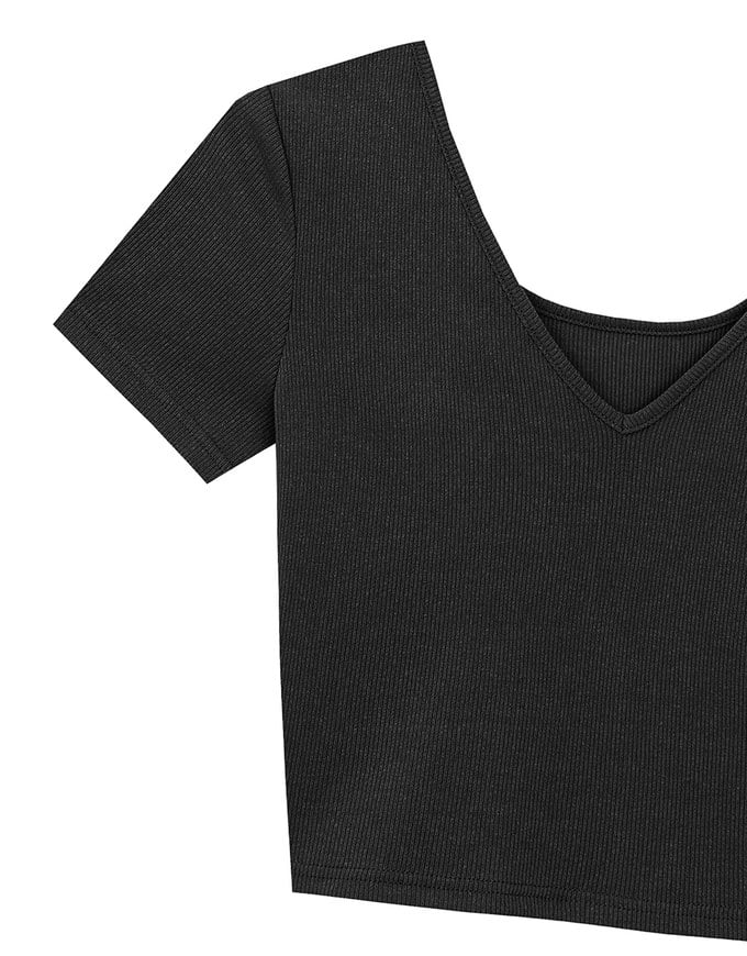 2 Way Neckline Ribbed Crop Tee