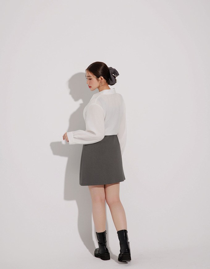 Tie Front Collared Shirt Blouse with Pockets