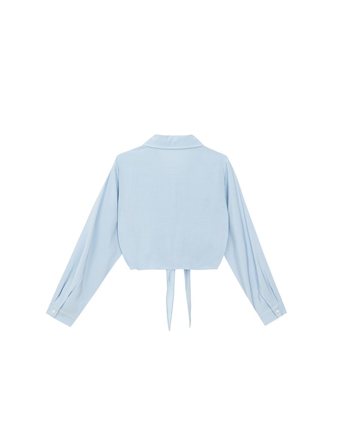 Tie Front Collared Shirt Blouse with Pockets
