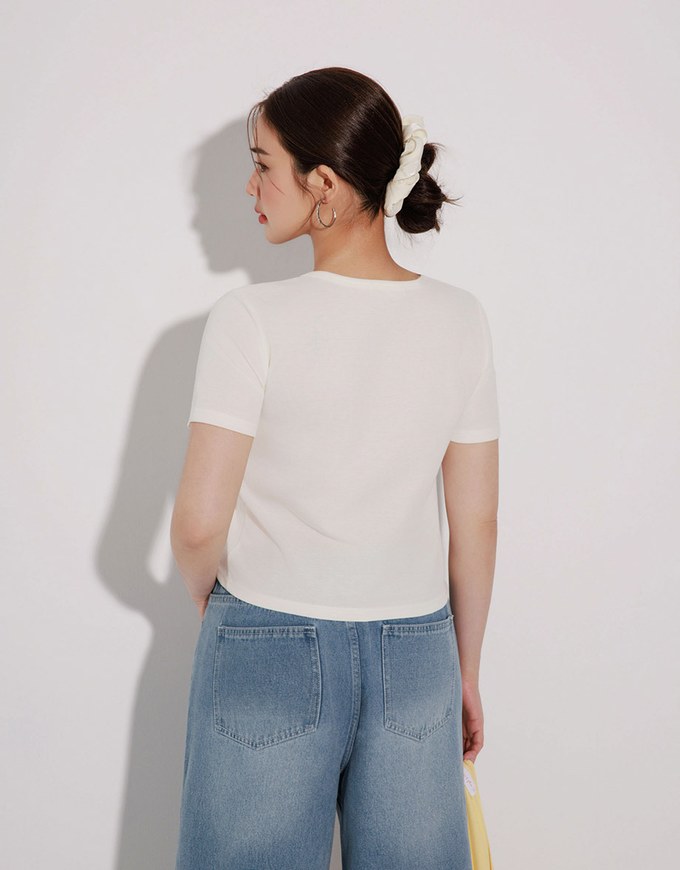 【Stain Resistant】Simple Basic Crew Neck Fitted Crop Tee