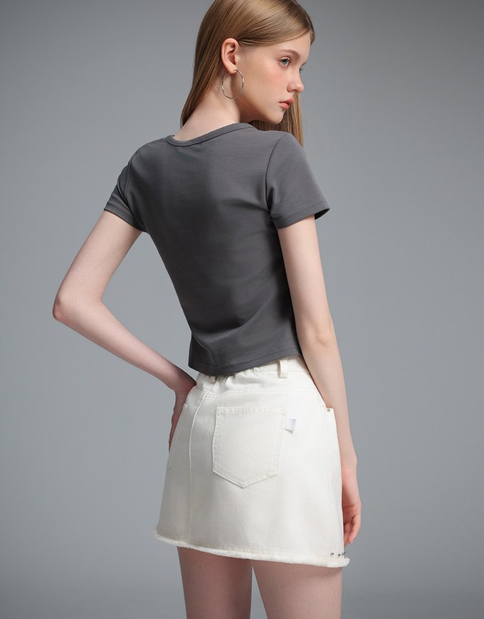 【Stain Resistant】Simple Basic Crew Neck Fitted Crop Tee