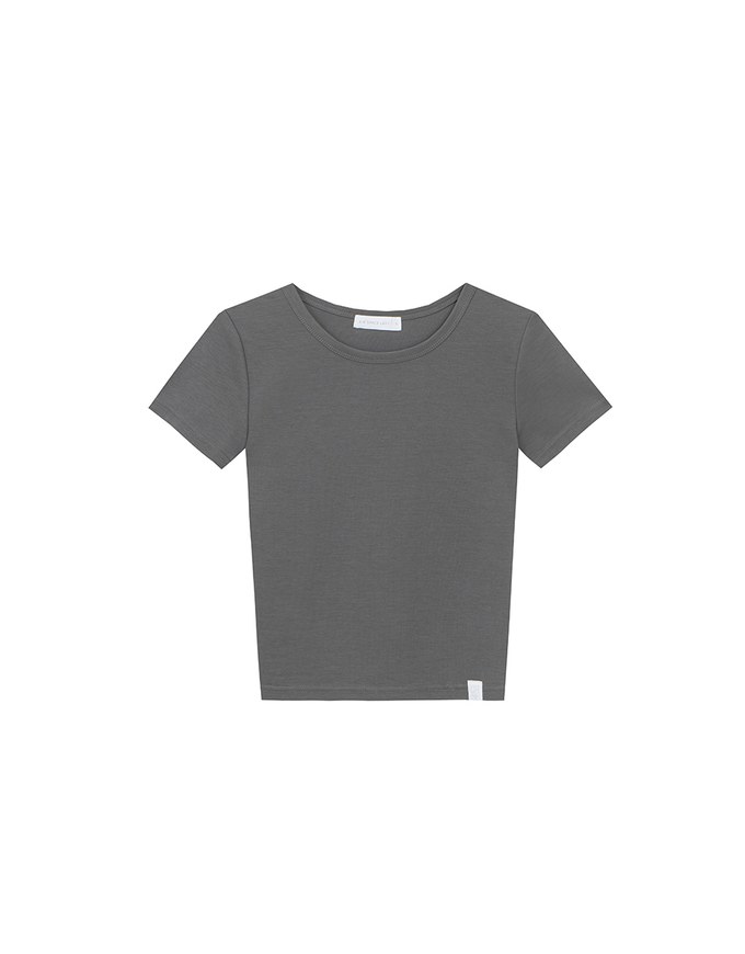 【Stain Resistant】Simple Basic Crew Neck Fitted Crop Tee