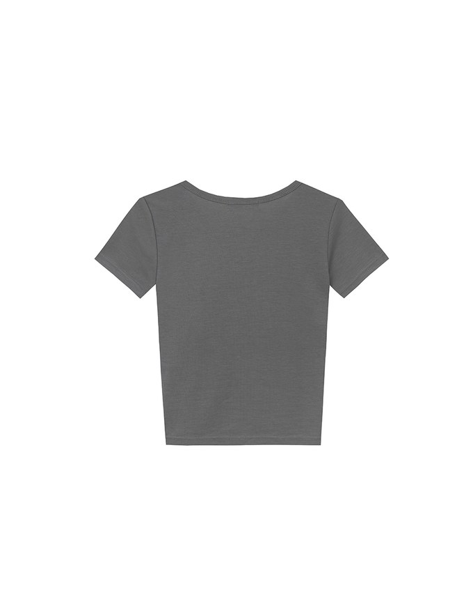 【Stain Resistant】Simple Basic Crew Neck Fitted Crop Tee