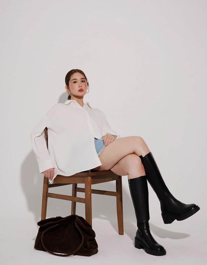 【Stain Resistant】Oversized Pocket Detail Button Down Shirt Blouse
