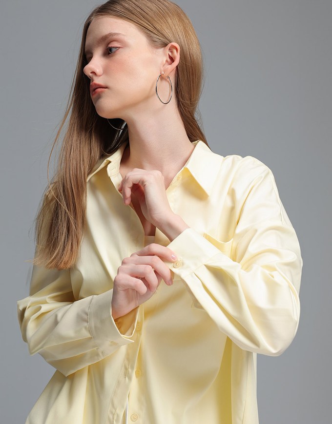 【Stain Resistant】Oversized Pocket Detail Button Down Shirt Blouse