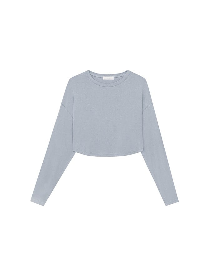 Basic Crew Neck Knit Fitted Long Sleeve Crop Top