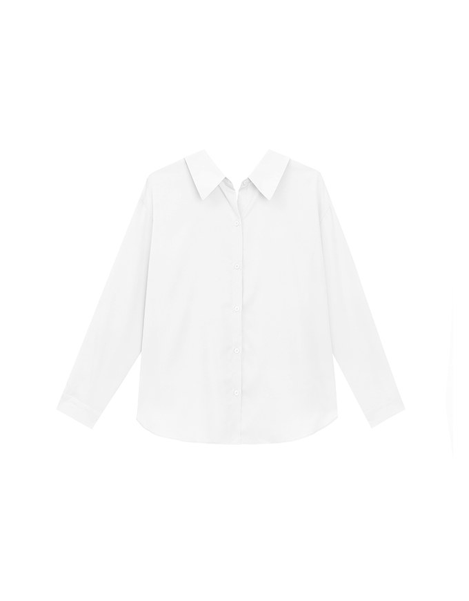 Lace Up Back Collar Long Sleeve Shirt Blouse