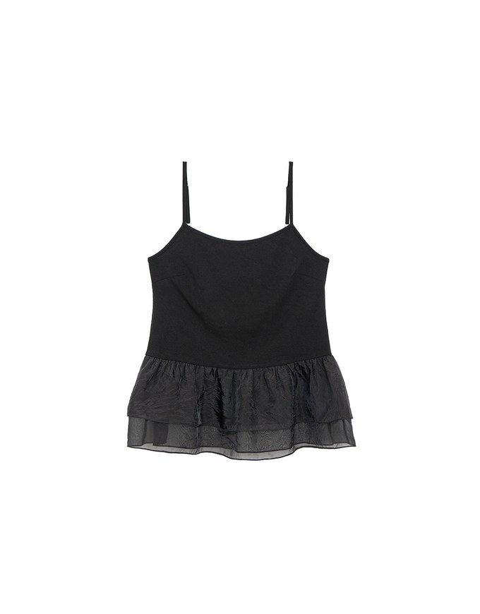 Layered Sheer Ruffle Hem Spaghetti Strap Cami Top