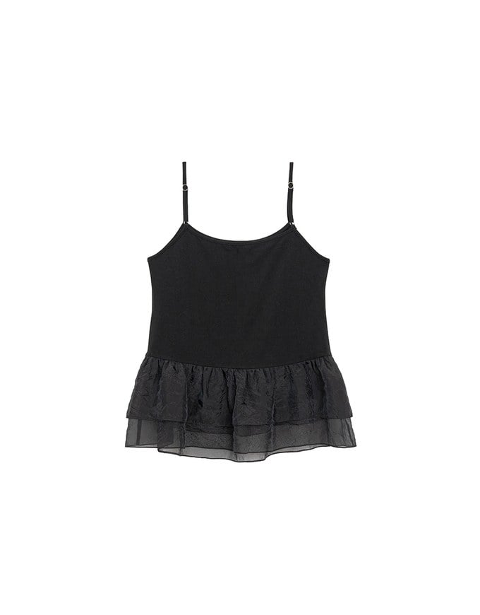 Layered Sheer Ruffle Hem Spaghetti Strap Cami Top