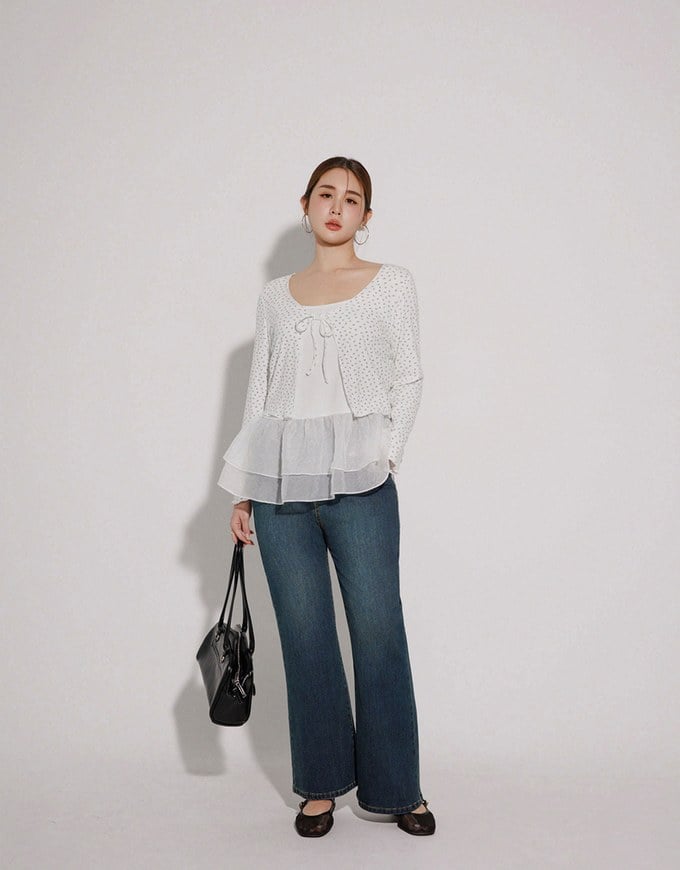 Layered Sheer Ruffle Hem Spaghetti Strap Cami Top