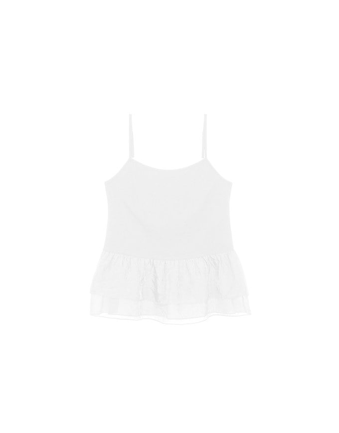 Layered Sheer Ruffle Hem Spaghetti Strap Cami Top