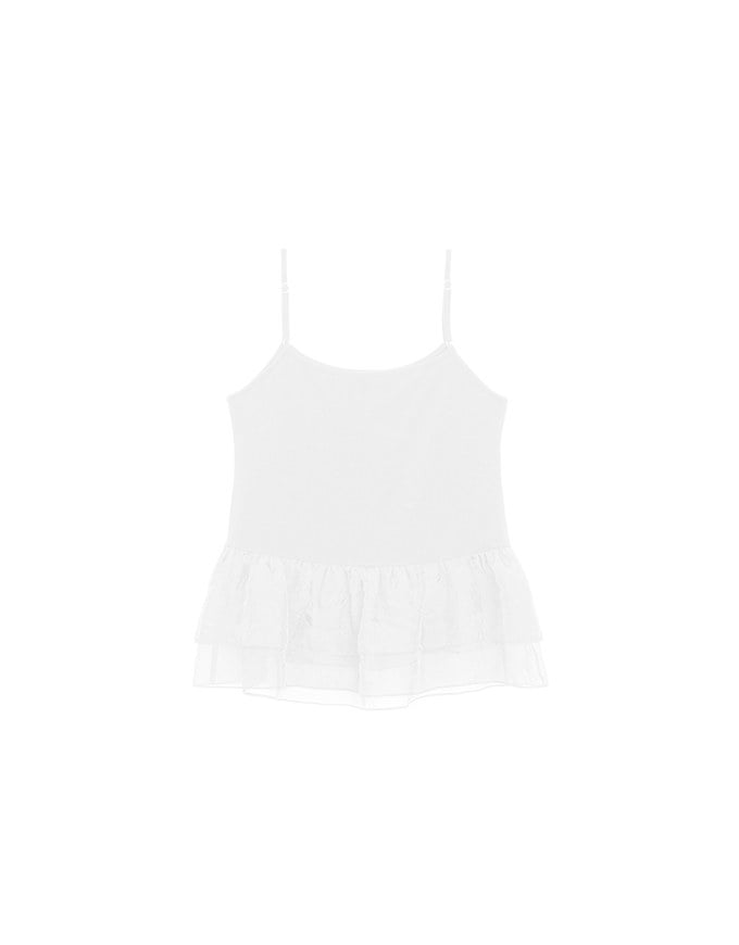 Layered Sheer Ruffle Hem Spaghetti Strap Cami Top