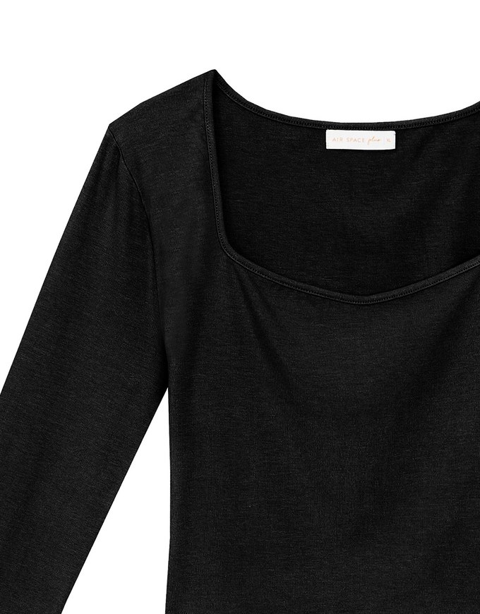 Classic Square Neck Stretch Long Sleeve Crop Top