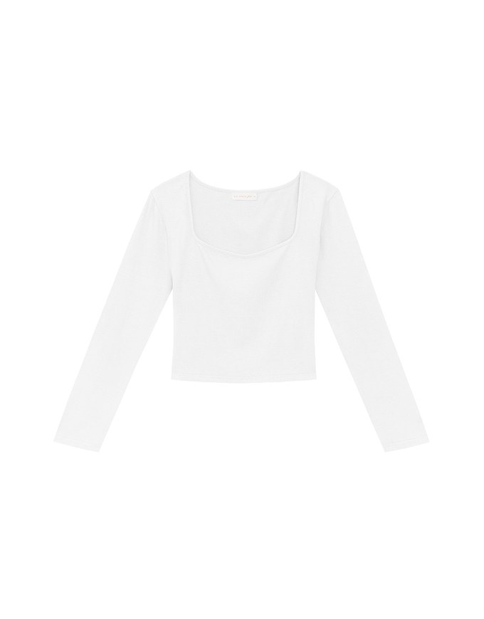 Classic Square Neck Stretch Long Sleeve Crop Top