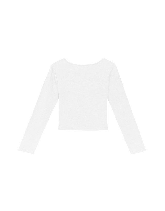 Classic Square Neck Stretch Long Sleeve Crop Top