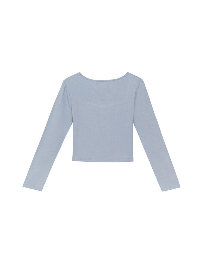 Classic Square Neck Stretch Long Sleeve Crop Top
