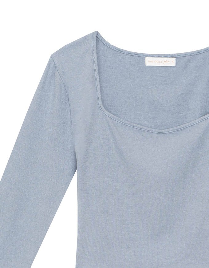 Classic Square Neck Stretch Long Sleeve Crop Top