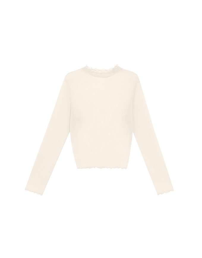 Glitter Sheer Mesh Long Sleeve Top with Lettuce Hem Details