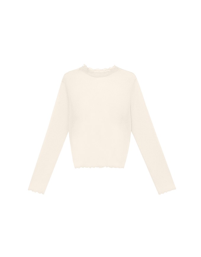 Glitter Sheer Mesh Long Sleeve Top with Lettuce Hem Details
