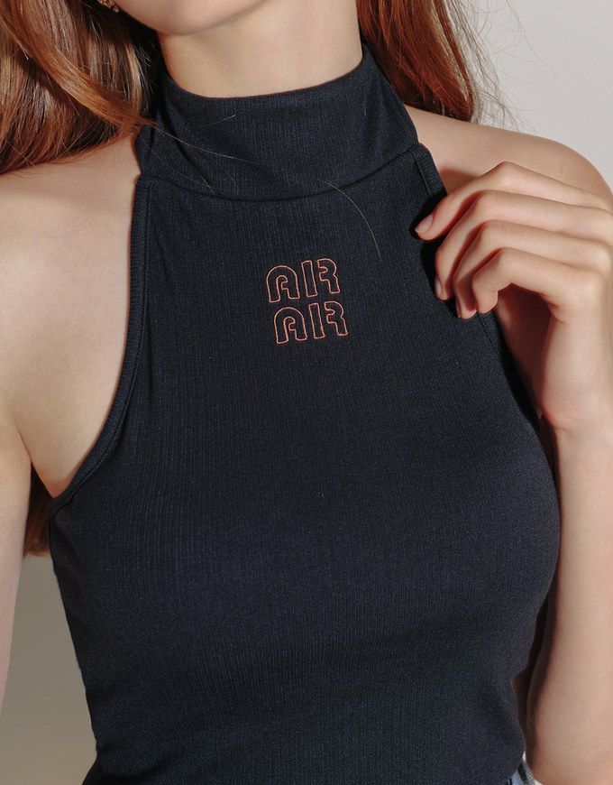 2 Way High Neck Sleeveless Crop Bra Top with AIR SPACE Logo Embroidery