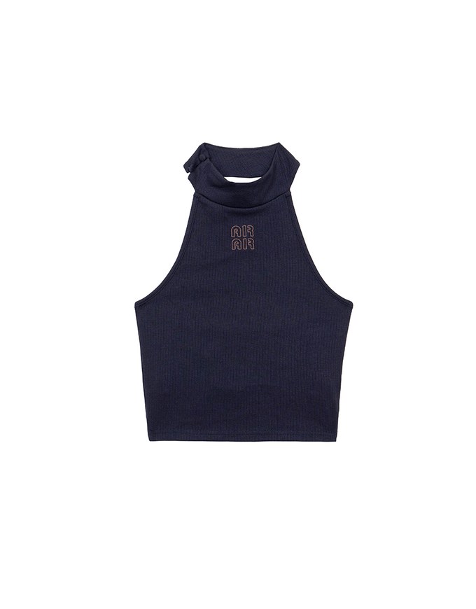 2 Way High Neck Sleeveless Crop Bra Top with AIR SPACE Logo Embroidery