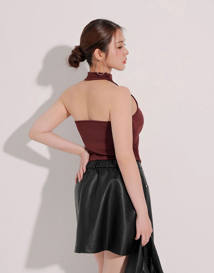 2 Way High Neck Sleeveless Crop Bra Top with AIR SPACE Logo Embroidery