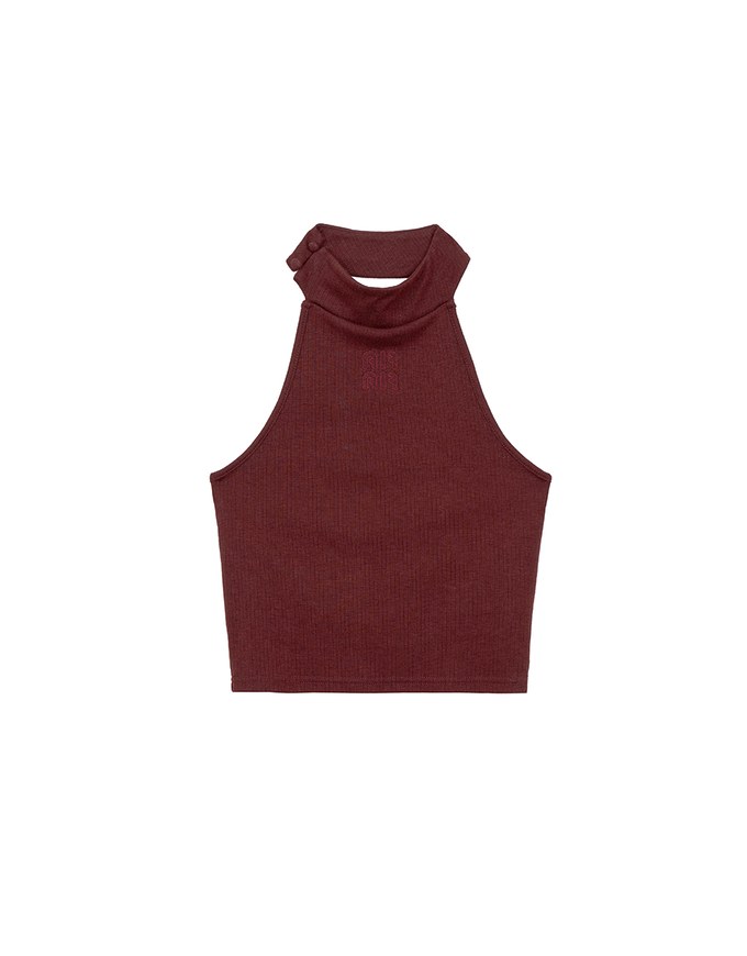 2 Way High Neck Sleeveless Crop Bra Top with AIR SPACE Logo Embroidery