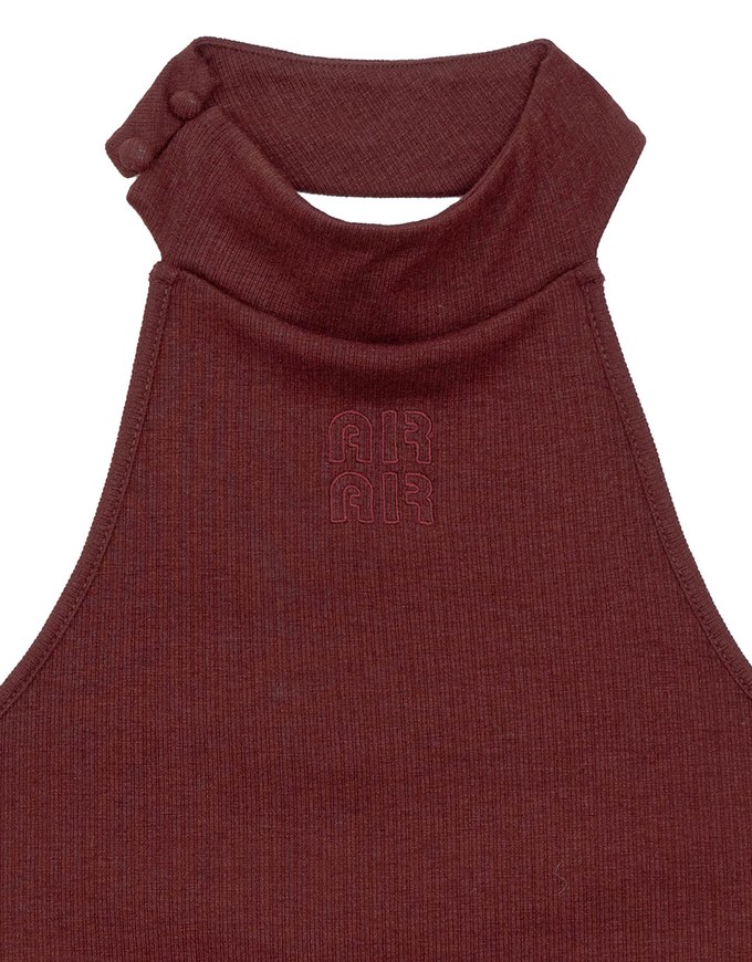 2 Way High Neck Sleeveless Crop Bra Top with AIR SPACE Logo Embroidery