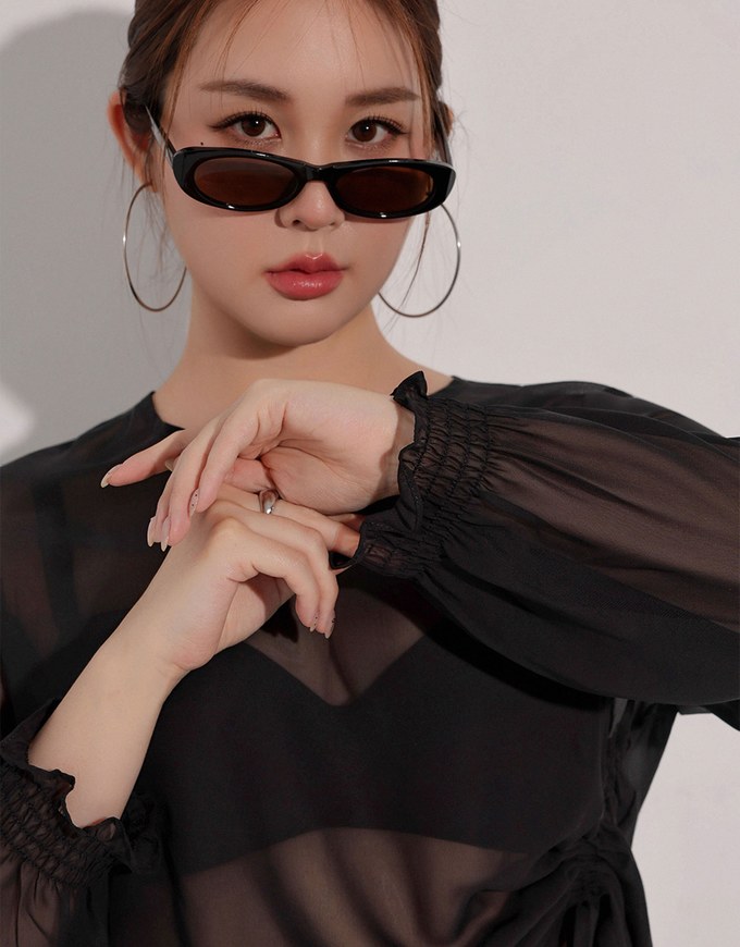 Sheer Knit Round Neck Long Sleeve Top with Adjustable Ruched Hem