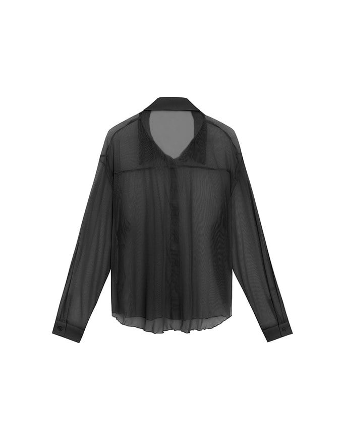 Lightweight Sheer Chiffon Collared Button Up Shirt Blouse