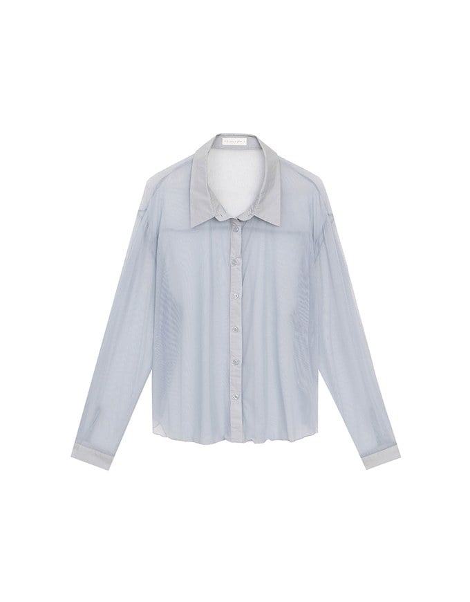 Lightweight Sheer Chiffon Collared Button Up Shirt Blouse