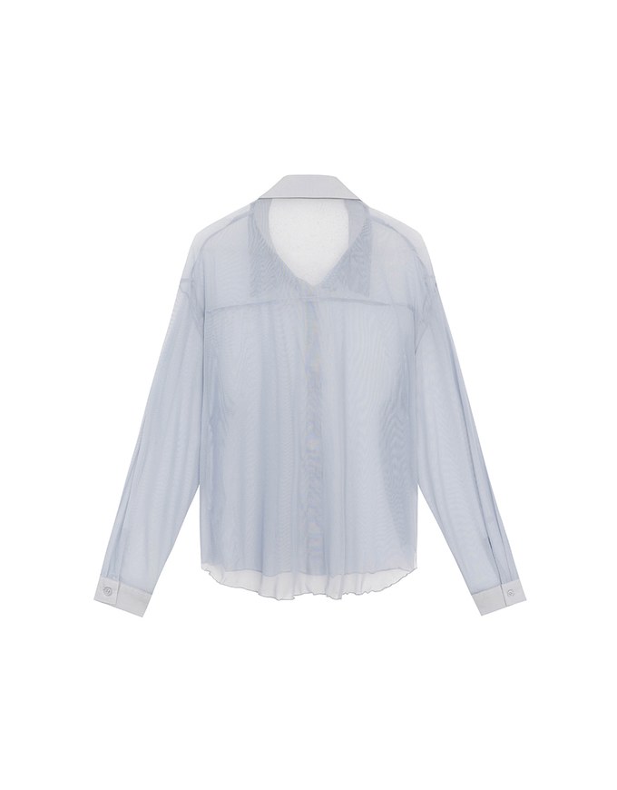 Lightweight Sheer Chiffon Collared Button Up Shirt Blouse