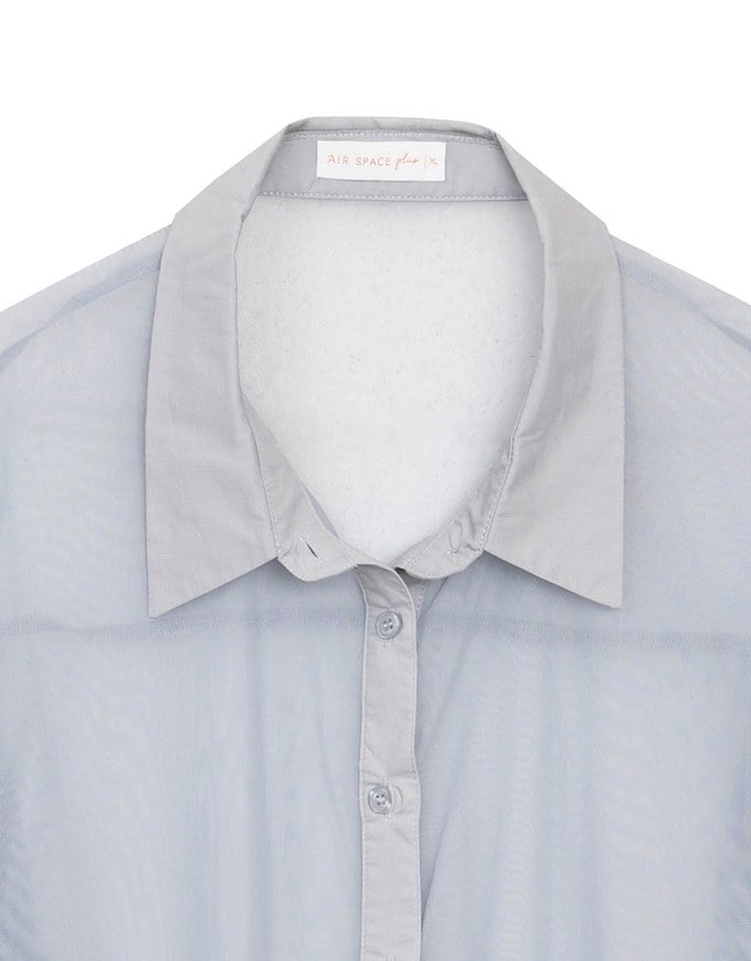 Lightweight Sheer Chiffon Collared Button Up Shirt Blouse