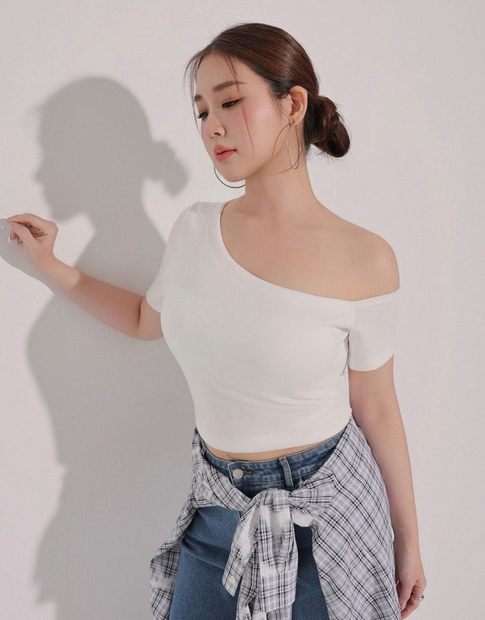 Basic One Shoulder Fitted Ribbed Crop Bra Top