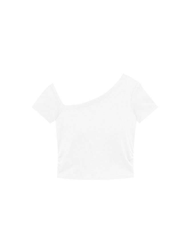 Basic One Shoulder Fitted Ribbed Crop Bra Top