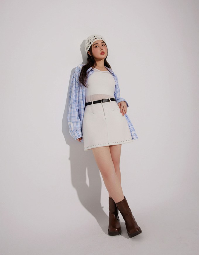 【Stain Resistant】Metal Studded A Line Jeans Denim Skirt