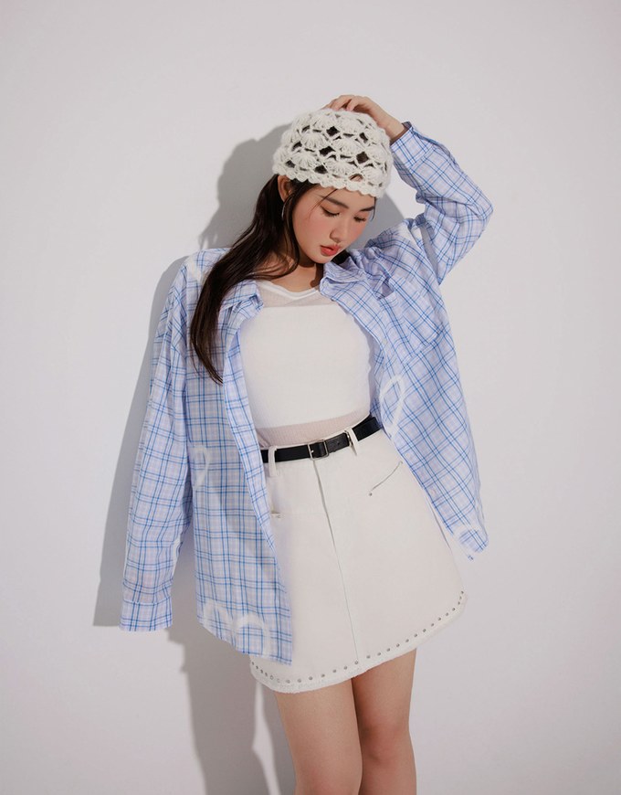 【Stain Resistant】Metal Studded A Line Jeans Denim Skirt
