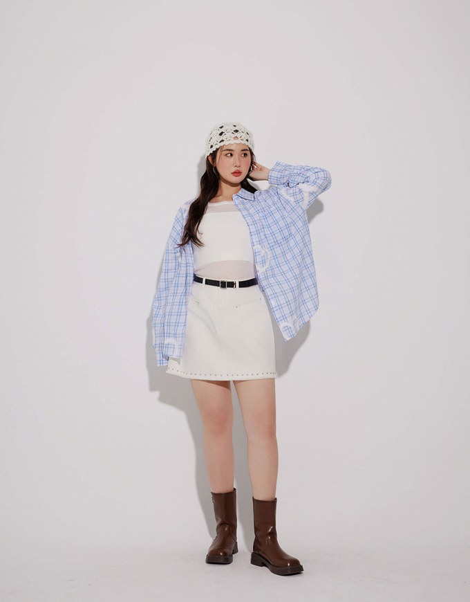 【Stain Resistant】Metal Studded A Line Jeans Denim Skirt