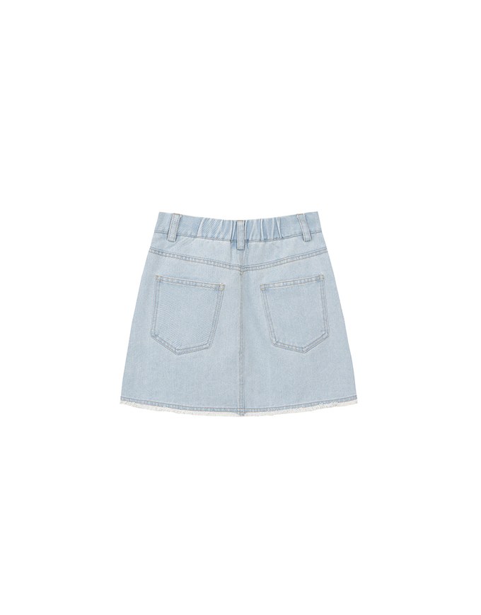 Metal Studded Distressed Hem Jeans Denim Mini Skirt