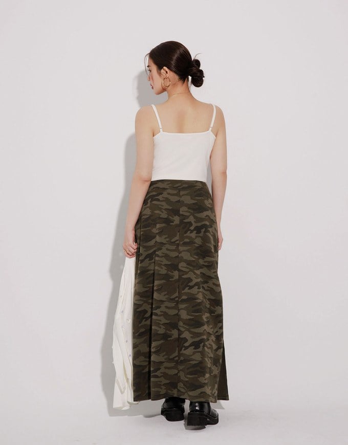 Camouflage Side Slit Straight Maxi Skirt
