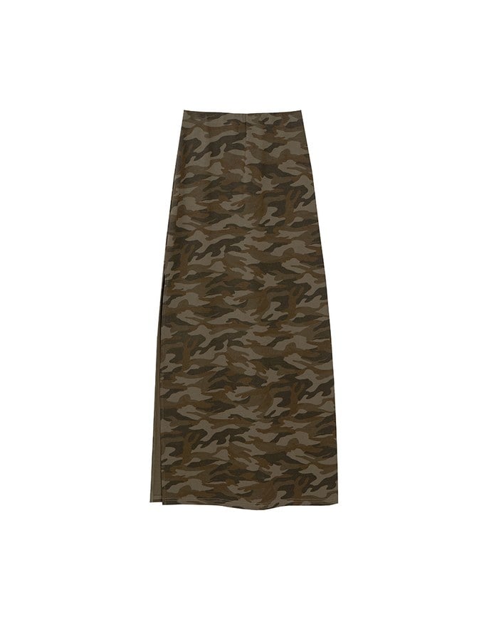 Camouflage Side Slit Straight Maxi Skirt