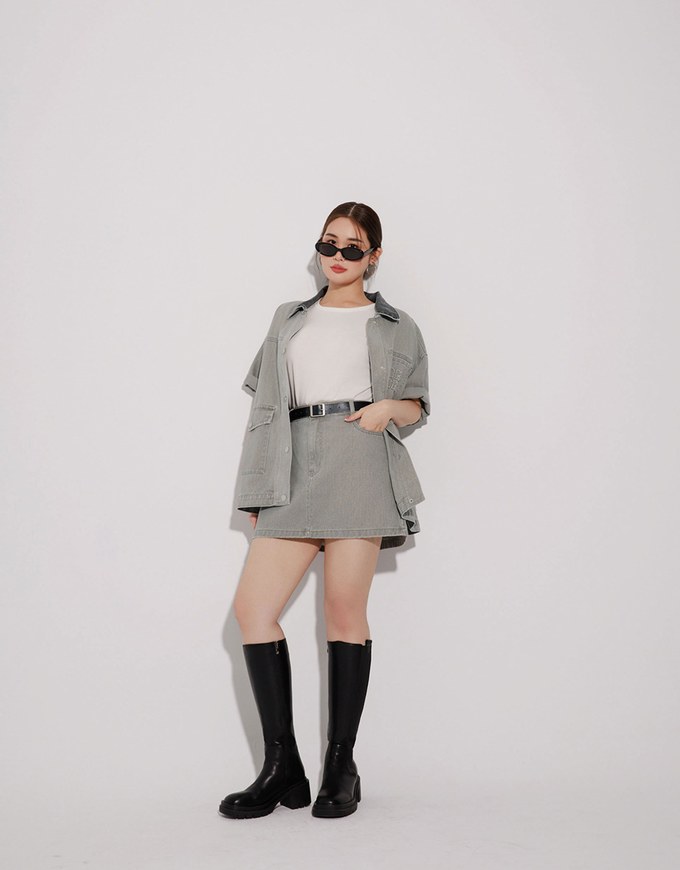 High Waisted Wash Jeans Denim A Line Mini Skirt