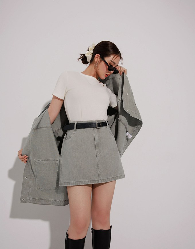 High Waisted Wash Jeans Denim A Line Mini Skirt