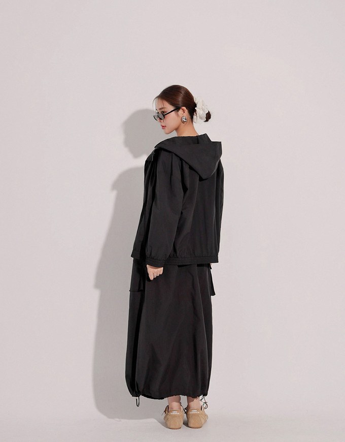 High Waist Cargo Pocket Maxi Skirt with Drawstring Hem